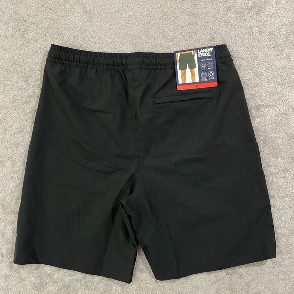 NEW Lands' End Mens M Black Swim Shorts Polyester Built-In Boxer Brief - Picture 3 of 6